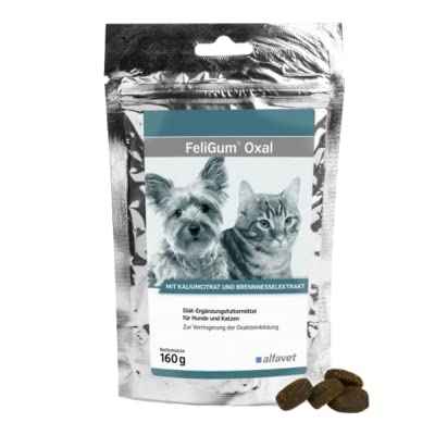 Alvafet FeliGum Oxal zur Verringerung der Harnsteinbildung, Diät-Ergänzungsfuttermittel für Katzen und kleine Hunde mit Kaliumcitrat, Kaudrops 160g von Alfavet