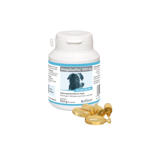 alfavet OmegaDuoPlus 1000mg, für Hund und Katze, unterstützt trockene, gereizte Haut und Fell mit EPA und DHA, Ergänzungsfuttermittel, 60 Kapseln alfavet OmegaDuoPlus 1000mg, für Hund und Katze, unterstützt trockene, gereizte Haut und Fell mit EPA und DHA, Ergänzungsfuttermittel, 60 Kapseln von Alfavet