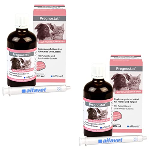 Alfavet Pregnostat | Doppelpack | 2 x 100 ml | Ergänzungsfuttermittel für Hunde & Katzen | Mit Pulsatilla und ASA foetida-Extrakt von Alfavet