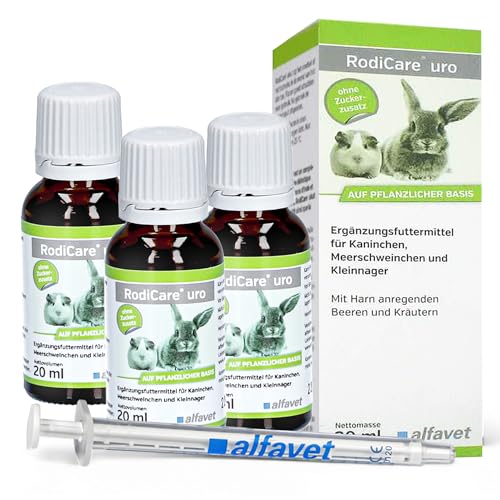 alvafet RodiCare URO, 3er Pack, Ergänzungsfuttermittel zur Verringerung der Harnsteinbildung für Kaninchen, Meerschweinchen und Kleinnager, 3 x 20ml, Dosierspritze von Alfavet