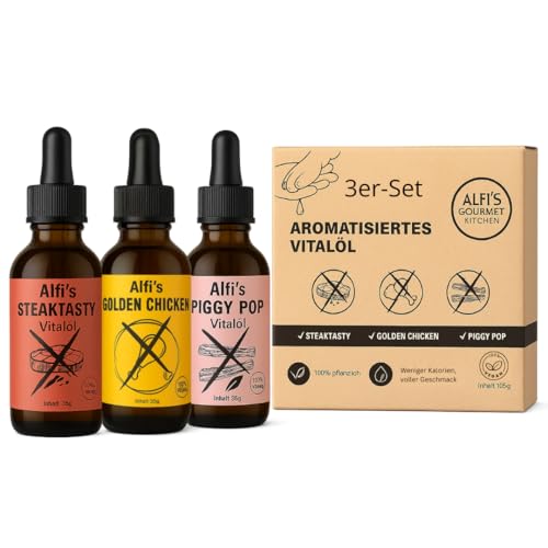Lachsöl Alternative – veganes Vitalöl für Hunde & Katzen – in 3 Geschmacksrichtungen – Omega 3 & 6 aus Leinöl, Nachtkerzenöl & Olivenöl – mit Antioxidantien – 140 Portionen – gut verträglich von Alfi´s Gourmet Kitchen