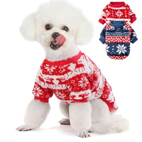Algudbilt Hundepullover | 2er-Pack Kleiderjacken XXS – XXL für kleine Hunderassen (Männer und Mädchen), superweiche Wintermäntel für Hunde und Katzen, Haustierbekleidungs-Outfits (Rot, Blau, Größe von Algudbilt