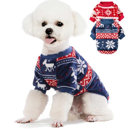 Algudbilt Hundepullover | 2er-Pack Kleiderjacken XXS – XXL für kleine Hunderassen (Männer und Mädchen), superweiche Wintermäntel für Hunde und Katzen, Haustierbekleidungs-Outfits (Rot, Blau, L) von Algudbilt