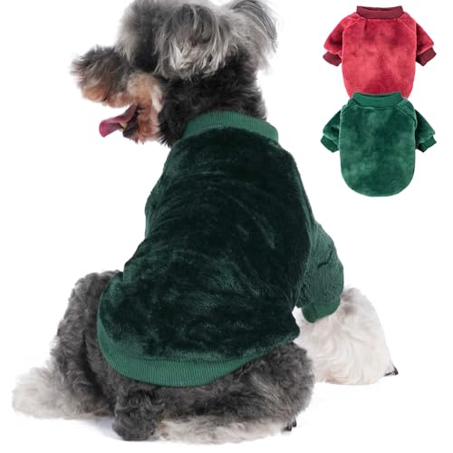Algudbilt Hundepullover | 2er-Pack Kleiderjacken XXS – XXL für kleine Hunderassen (Männer und Mädchen), superweiche Wintermäntel für Hunde und Katzen, Haustierbekleidungs-Outfits (Weinrot, Dunkelgrün von Algudbilt