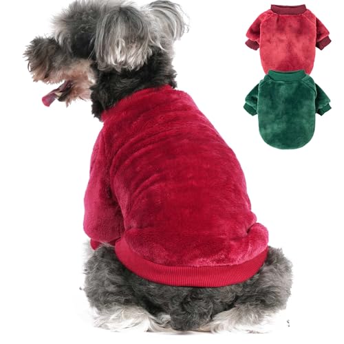 Algudbilt Hundepullover | 2er-Pack Kleiderjacken XXS – XXL für kleine Hunderassen (Männer und Mädchen), superweiche Wintermäntel für Hunde und Katzen, Haustierbekleidungs-Outfits (Weinrot, Dunkelgrün von Algudbilt