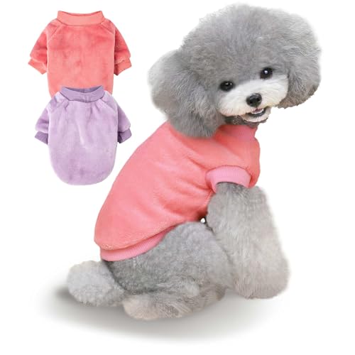 Algudbilt Hundepullover | 2er-Pack Kleiderjacken XXS – XXL für kleine Hunderassen (Männer und Mädchen), superweiche Wintermäntel für Hunde und Katzen, Haustierbekleidungsoutfits (Dunkelrosa, Lavendel von Algudbilt