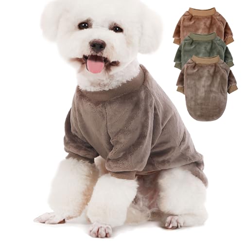 Algudbilt Hundepullover | 3er-Pack Kleiderjacken XXS – XXL für kleine Hunderassen (Herren und Mädchen), superweiche Wintermäntel, Pullover für Hunde und Katzen, Haustierbekleidungs-Outfits (Braun von Algudbilt