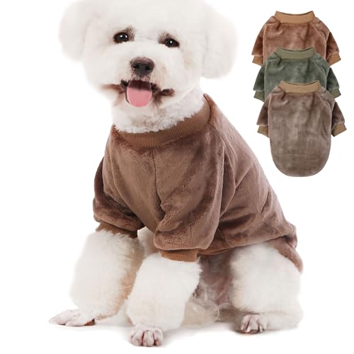 Algudbilt Hundepullover | 3er-Pack Kleiderjacken XXS – XXL für kleine Hunderassen (Herren und Mädchen), superweiche Wintermäntel, Pullover für Hunde und Katzen, Haustierbekleidungs-Outfits (Braun von Algudbilt