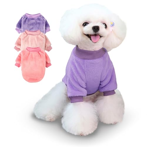 Algudbilt Hundepullover | 3er-Pack Kleiderjacken XXS – XXL für kleine Hunderassen (Männer und Mädchen), superweiche Wintermäntel, Pullover für Hunde und Katzen, Haustierbekleidungs-Outfits (lila, rosa von Algudbilt