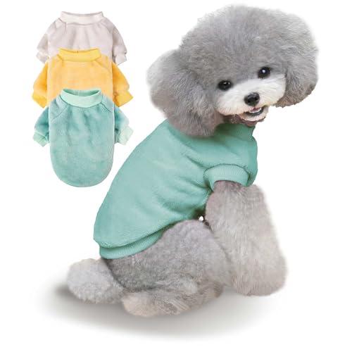 Algudbilt Hundepullover | 3er-Pack Kleiderjacken XXS – XXL für kleine Hunderassen (Männer und Mädchen), superweiche Wintermäntel für Hunde und Katzen, Haustierbekleidungsoutfits (cremefarben, grün von Algudbilt