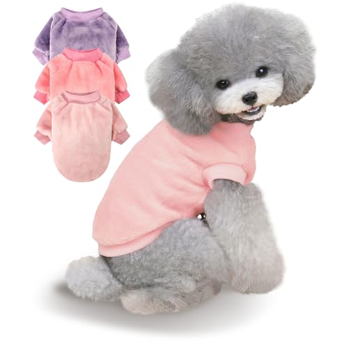 Algudbilt Hundepullover | 3er-Pack Kleiderjacken XXS – XXL für kleine Hunderassen (Männer und Mädchen), superweiche Wintermäntel für Hunde und Katzen, Haustierbekleidungsoutfits (lila, rosa, rosa von Algudbilt