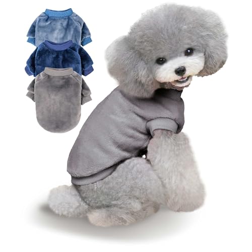 Algudbilt Hundepullover | 3er-Pack Kleiderjacken XXS – XXL für kleine Hunderassen (Männer und Mädchen), weiche Wintermäntel, Pullover für Hunde und Katzen, Haustierbekleidungs-Outfits (Grau, Blau von Algudbilt