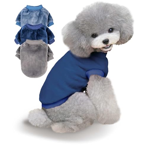 Algudbilt Hundepullover | 3er-Pack Kleiderjacken XXS – XXL für kleine Hunderassen (Männer und Mädchen), weiche Wintermäntel, Pullover für Hunde und Katzen, Haustierbekleidungs-Outfits (Grau, Blau von Algudbilt