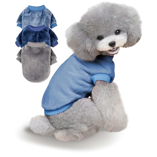 Algudbilt Hundepullover | 3er-Pack Kleiderjacken XXS – XXL für kleine Hunderassen (Männer und Mädchen), weiche Wintermäntel, Pullover für Hunde und Katzen, Haustierbekleidungs-Outfits (Grau, Blau von Algudbilt
