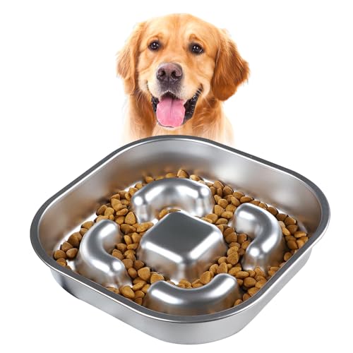 Alicedreamsky Slow Feeder Hundenapf, 2 Tassen, Edelstahl, Metall, Futternäpfe für Hunde und Katzen, kann das Fressen von Haustieren verlangsamen, geeignet für kleine und mittelgroße Hunde von Alicedreamsky