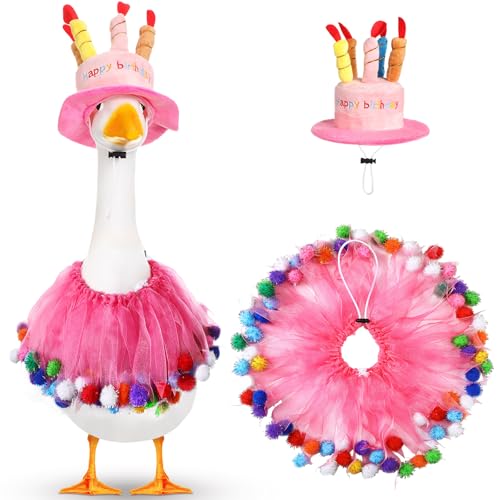 Aliceset Happy Birthday Veranda Gans Outfit Rasen Gans Kleidung Hut und Tutu Kragen Gans Outfits für 58,4 cm Zement/Kunststoff Veranda Gans Outdoor Statue Terrasse Hof Rasen Kunst (Rosa) von Aliceset