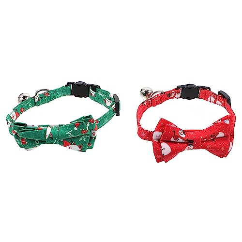 Alipis 2 Stück Weihnachtliches Katzenhalsband mit Glocke Verstellbares Katzenhalsband mit Schleife Rotes und Grünes Design Weiches Bequemes Material Festliche Haustier Accessoires von Alipis