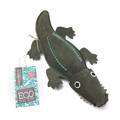 All-Green Green & Wilds Eco Hundespielzeug, Colin das Krokodil, Hundespielzeug, Spielfigur, Kauen, Kuscheln, Veloursleder, Jutefaser, Tragbar, Unparfümiert, Indoor, Kleine Hunderassen, Tierthema von All-Green