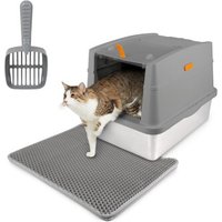 All for paws Edelstahl Katzentoilette mit Vorleger & Schaufel grau von All for paws