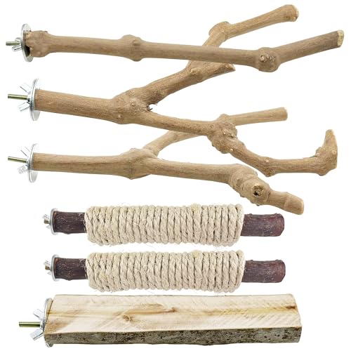 Allazone 6 Stück Natur Sitzstangen für Vögel, Naturholz Sitzstangen, Vogel Spielzeug mit Seil, Vogelkäfigzubehör für Kleine Sittiche, Nymphensittiche, Sittiche Allazone 6 Stück Natur Sitzstangen für Vögel, Naturholz Sitzstangen, Vogel Spielzeug mit Seil, Vogelkäfigzubehör für Kleine Sittiche, Nymphensittiche, Sittiche von Allazone