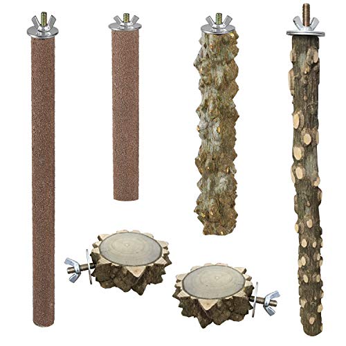 Allazone 6 Stück Sitzstangen für Vögel - Natur Sitzstangen und Premium Korksitzbrett für Wellensittich, Finken, Aras von Allazone