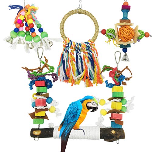 Allazone Bird Parrot Toys, 4 Stück Sitzstangen Vögel, Große Papageienschaukel Vogelschaukel Schaukel, Sitzstangen für Vögel, Vögel Spielzeug Vogel Papagei Schaukel Spielzeug von Allazone