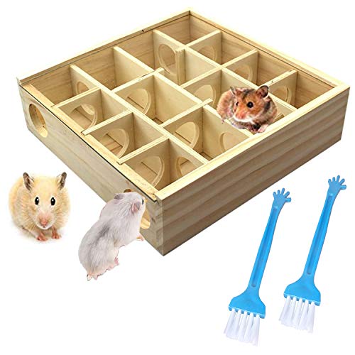 Allazone Hamster Labyrinth Hamster Kleintierspielzeug, Hamster Spielzeug Holz Spielzeug Hamster Nest und Reinigungsbürste für Hamster, Maus, Andere Kleine Tiere von Allazone