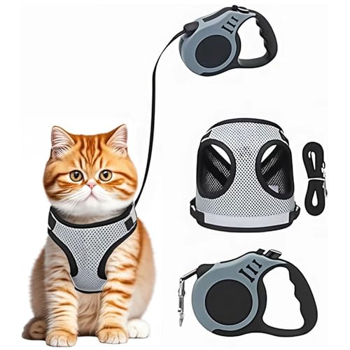 Katzengeschirr mit Leine Ausbruchsicher, Katzen Geschirr Set, Katzengeschirr Ausbruchsicher, Katzenleine Set für Katze Hunde mit 150 cm Katzenleine Verstellbar Katzenweste (Grau, M) Katzengeschirr mit Leine Ausbruchsicher, Katzen Geschirr Set, Katzengeschirr Ausbruchsicher, Katzenleine Set für Katze Hunde mit 150 cm Katzenleine Verstellbar Katzenweste (Grau, M) von Alleshelfer