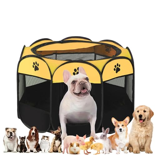 Welpenauslauf, Welpenlaufstall, Laufstall Hund, Katzengehege, 44.88 X 44.88 X 22.83in Hundelaufstall für Wohnung, Welpenauslauf Indoor, Laufstall Katze, Hasengehege, Kaninchengehege (Gelb+Schwarz, L) Welpenauslauf, Welpenlaufstall, Laufstall Hund, Katzengehege, 44.88 X 44.88 X 22.83in Hundelaufstall für Wohnung, Welpenauslauf Indoor, Laufstall Katze, Hasengehege, Kaninchengehege (Gelb+Schwarz, L) von Alleshelfer