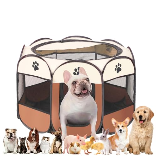 Welpenauslauf, Welpenlaufstall, Laufstall Hund, Katzengehege, 44.88 X 44.88 X 22.83in Hundelaufstall für Wohnung, Welpenauslauf Indoor, Laufstall Katze, Hasengehege, Kaninchengehege (Kaffee, L) von Alleshelfer