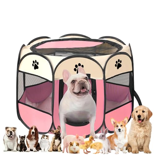 Welpenauslauf, Welpenlaufstall, Laufstall Hund, Katzengehege, 44.88 X 44.88 X 22.83in Hundelaufstall für Wohnung, Welpenauslauf Indoor, Laufstall Katze, Hasengehege, Kaninchengehege (Rose, L) von Alleshelfer