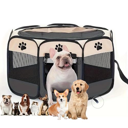 Welpenauslauf, Welpenlaufstall, Laufstall Hund, mit Saugnapf Katzengehege, Hundelaufstall für Wohnung, Laufstall Katze, Hasengehege, Katzen Aussengehege (Groß, Grau) von Alleshelfer