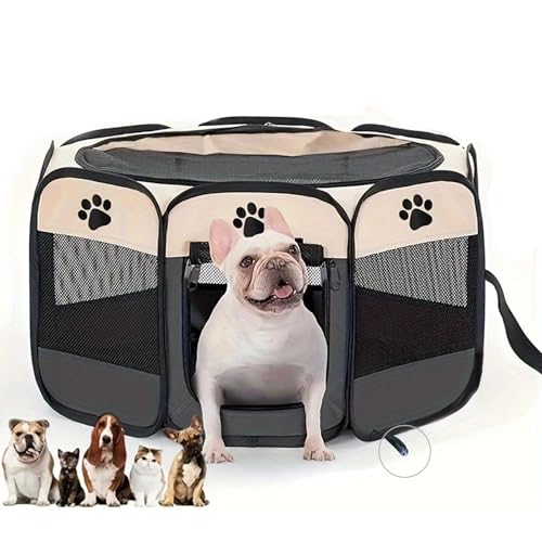 Welpenauslauf, Welpenlaufstall, Laufstall Hund, mit Saugnapf Katzengehege, Hundelaufstall für Wohnung, Laufstall Katze, Hasengehege, Katzen Aussengehege (Klein, Grau) von Alleshelfer