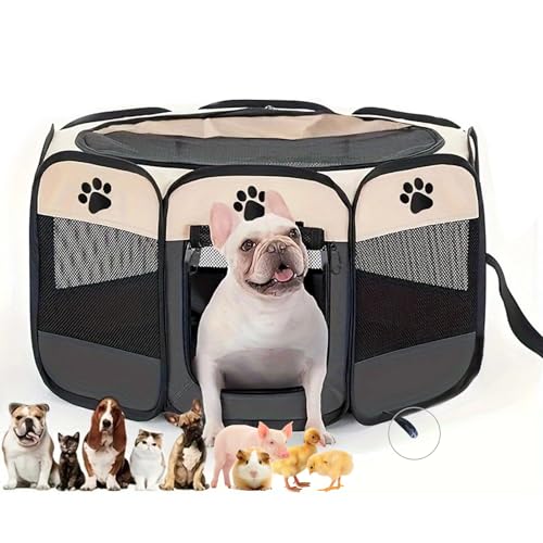 Welpenauslauf, Welpenlaufstall, Laufstall Hund, mit Saugnapf Katzengehege, Hundelaufstall für Wohnung, Laufstall Katze, Hasengehege, Katzen Aussengehege (Mittel, Grau) von Alleshelfer