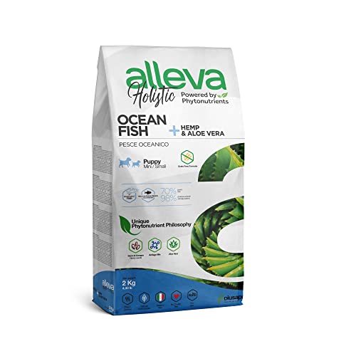ALLEVA - Holistisches Trockenfutter mit Fisch + Hanfsamen & Aloe Vera - Welpenfutter - Mini - Fein zubereitetes Trockenfutter ohne Getreide - 2 kg Beutel von Alleva