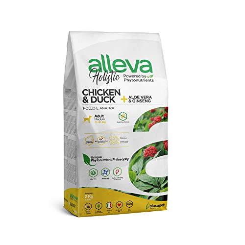 ALLEVA - Alleva Holistic Trockenfutter mit Huhn & Ente + Aloe Vera - Hundefutter - Medium - Fein zubereitetes Trockenfutter ohne Getreide - Trockenfutter 2 kg - Beutel von Alleva