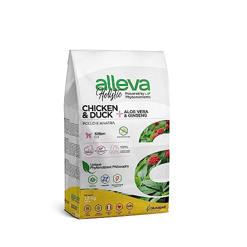 ALLEVA - Trockenfutter mit Huhn & Ente + Aloe Vera & Ginseng - Futter für Erwachsene Katzen - Trockenfutter 1,5 kg-Beutel ALLEVA - Trockenfutter mit Huhn & Ente + Aloe Vera & Ginseng - Futter für Erwachsene Katzen - Trockenfutter 1,5 kg-Beutel von Alleva