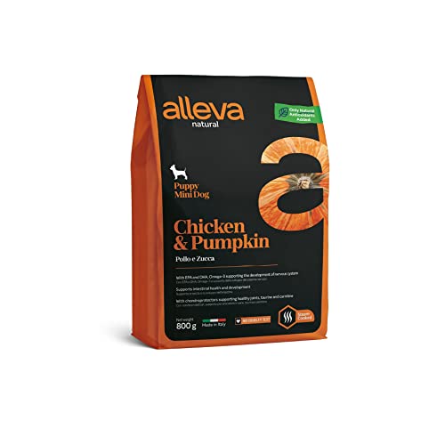 Alleva Natürliche Trockenfutter für kleine Welpen/Mini/Toy reich an Huhn und frischem Kürbis 800 Gramm von Alleva