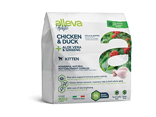 Alleva Trockene Kroketten Ultrapremium Holistic für Kätzchen mit Geschmack Huhn und Ente Frische + Aloe Vera und Ginseng 400 g von Alleva