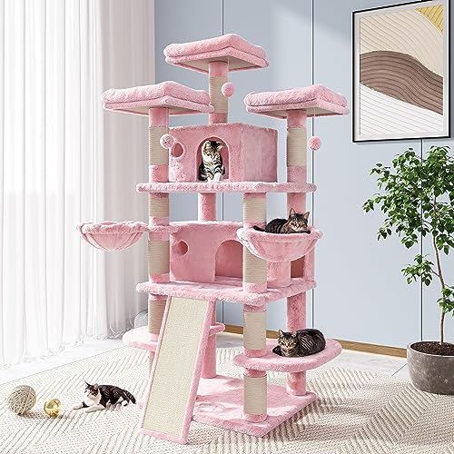 Allewie 68 Zoll Catry Katzenbaum/Katzenbaum Haus und Türme für große Katze/Katzenkletterbaum mit Katzenhütte/Katzenbaum/Kratzbaum/Mehrstufiger großer Katzenbaum/Rosa Allewie 68 Zoll Catry Katzenbaum/Katzenbaum Haus und Türme für große Katze/Katzenkletterbaum mit Katzenhütte/Katzenbaum/Kratzbaum/Mehrstufiger großer Katzenbaum/Rosa von Allewie