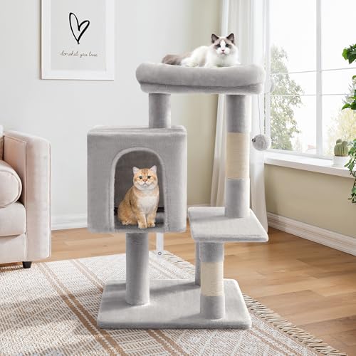 Allewie 73,7 cm Kratzbaum Turm/Plüsch Sitzstangen Plattform/Hütte/Haus/Sisal Kratzstämme/Multi-Level-Aktivitätszentrum-Möbel für Kätzchen/Grau von Allewie