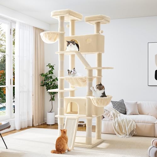 Allewie 81 Zoll Hoch Katzenbaum Mehrstöckig Groß Katzenbaum Haus und Türme für Große Katze/Katzenkletterbaum mit Katzenhaus und Hängematte/Kratzbaum/Breiter Boden/Katzenbaum/Beige Allewie 81 Zoll Hoch Katzenbaum Mehrstöckig Groß Katzenbaum Haus und Türme für Große Katze/Katzenkletterbaum mit Katzenhaus und Hängematte/Kratzbaum/Breiter Boden/Katzenbaum/Beige von Allewie