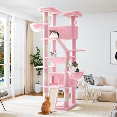 Allewie 81 Zoll Hoch Katzenbaum Mehrstöckig Groß Katzenbaum Haus und Türme für Große Katze/Katzenkletterbaum mit Katzenhaus und Hängematte/Kratzbaum/Breiter Boden/Rosa Allewie 81 Zoll Hoch Katzenbaum Mehrstöckig Groß Katzenbaum Haus und Türme für Große Katze/Katzenkletterbaum mit Katzenhaus und Hängematte/Kratzbaum/Breiter Boden/Rosa von Allewie