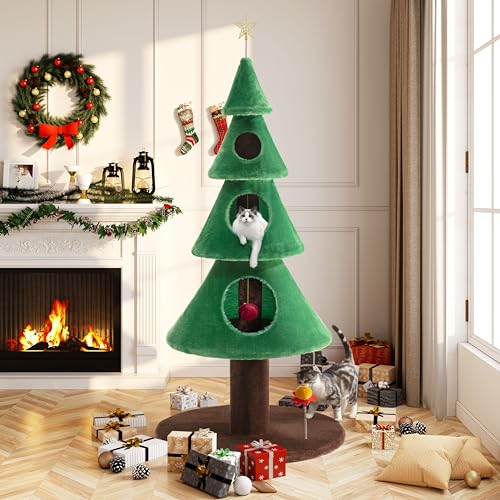 Allewie Kratzbaum für den Innenbereich, Kätzchen/Turm mit 3 Höhlen/1,5 m Weihnachtsbaum, Party-Dekoration, Aktivitätszentrum, Spielhaus und Betten, Grün Allewie Kratzbaum für den Innenbereich, Kätzchen/Turm mit 3 Höhlen/1,5 m Weihnachtsbaum, Party-Dekoration, Aktivitätszentrum, Spielhaus und Betten, Grün von Allewie
