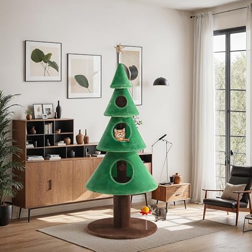 Allewie Kratzbaum für den Innenbereich, Kätzchen/Turm mit 3 Höhlen/1,5 m Weihnachtsbaum, Party-Dekoration, Aktivitätszentrum, Spielhaus und Betten, Grün Allewie Kratzbaum für den Innenbereich, Kätzchen/Turm mit 3 Höhlen/1,5 m Weihnachtsbaum, Party-Dekoration, Aktivitätszentrum, Spielhaus und Betten, Grün von Allewie