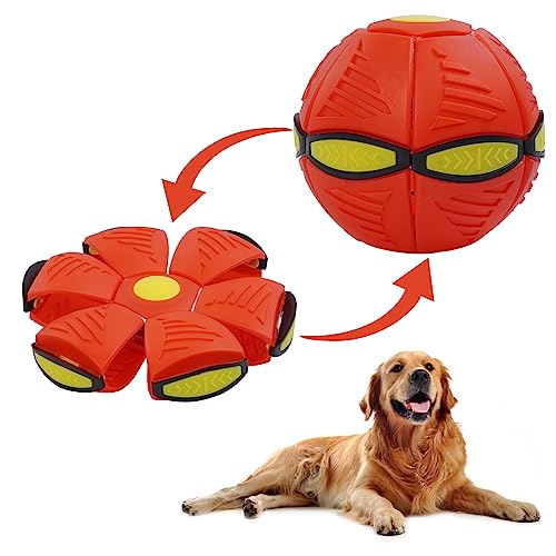 Allroaring Pet Toy Flying Saucer Ball for Dogs, Magic UFO Ball for Dog Outdoor Sports, Decompression Flying Flat Throw Disc Balls for Medium and Large Dog, Changeable Shapes Interactive Toys, Red von Allroaring