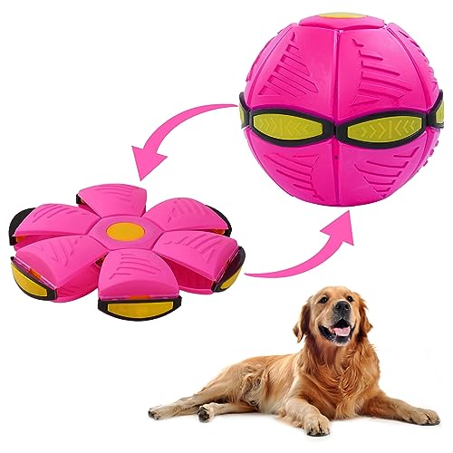 Allroaring Pet Toy Flying Saucer Ball for Dogs, Magic UFO Ball for Dog Outdoor Sports, Decompression Flying Flat Throw Disc Balls for Medium and Large Dog, Changeable Shapes Interactive Toys, Rose Red von Allroaring