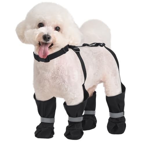 Hosenträgerstiefel für Hunde, rutschfeste und wasserdichte Hundeschuhe, Leggings, Hundepfotenschutz für kleine, mittelgroße Hunde, verstellbare Hundestiefel, Haustierschuhe für Spaziergänge im Freien von Allroaring