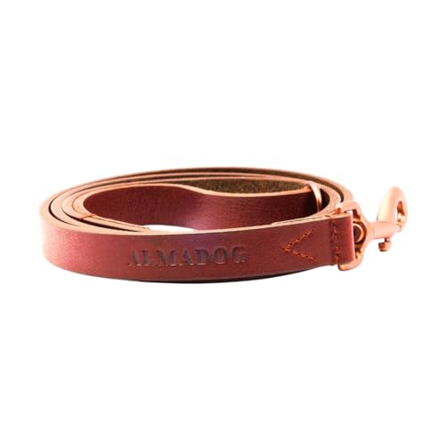 ALMADOG® Hundeleine Albbüffel - Kurze 1,30m Cityleine mit Handschlaufe - Nachhaltiges Büffelleder - Hochwertig Handgefertigt in Deutschland - Braun (2cm x 1,30m) von ALMADOG