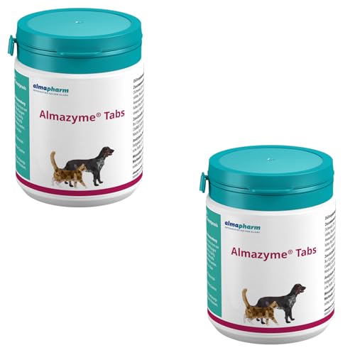 almapharm Almazyme Tabs | Doppelpack | 2 x 125 Tabs | Ergänzungsfuttermittel für Hunde und Katzen | Zur Unterstützung der enzymatischen Verdauung von almapharm